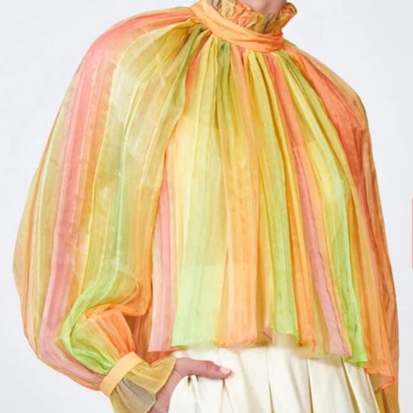 NWT Hunter Bell Savannah Pleated Mock Neck Long Blouson Sleeves Top Pastel - Picture 3 of 9